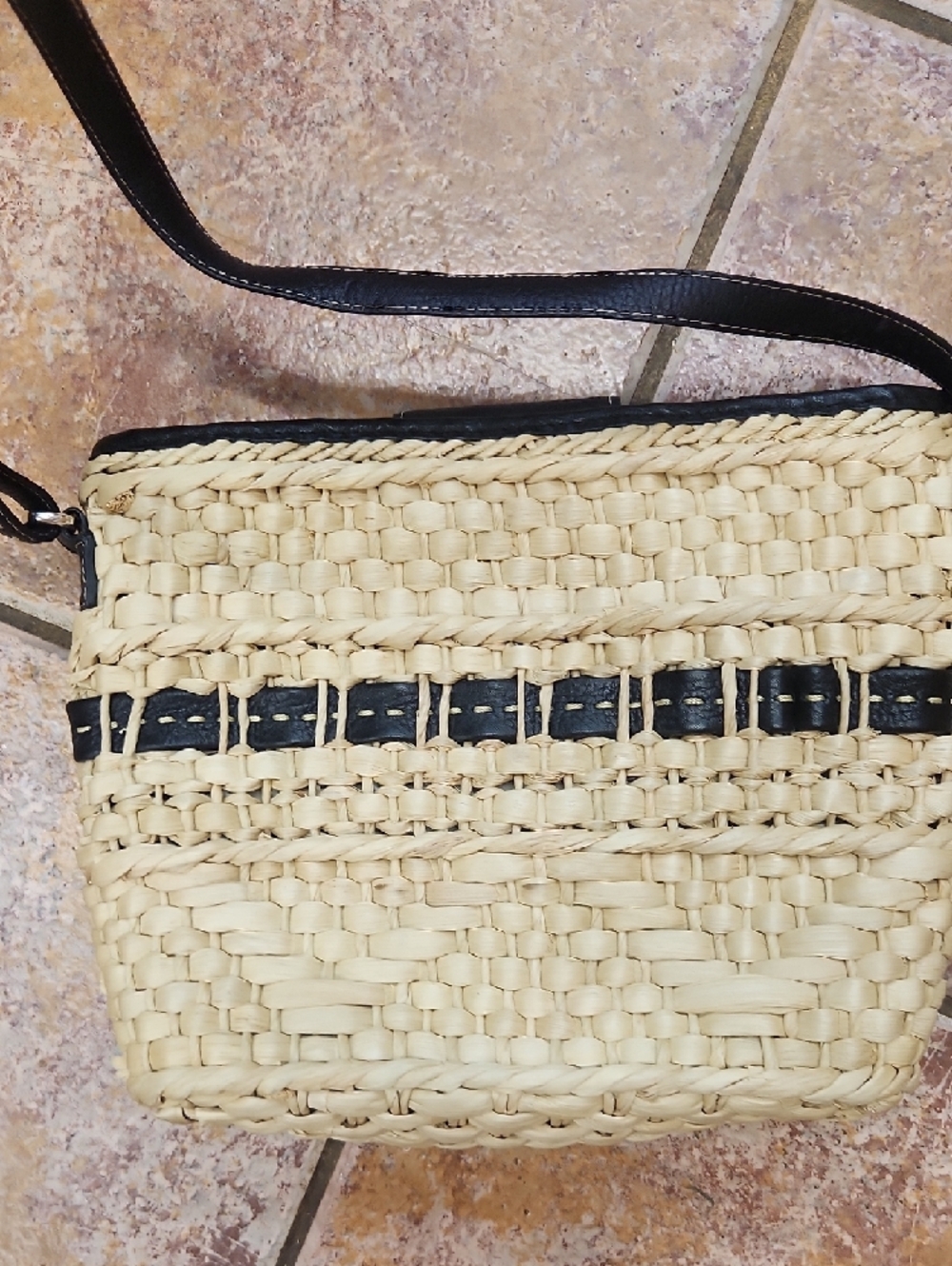 Brighton Straw Woven  Bag with Black Trim - Picture 4 of 7
